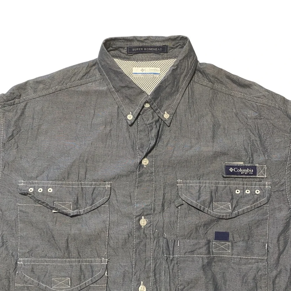 Columbia PFG Super Bonehead Mens Gray Short Sleeve Fishing Shirt Medium FM7030 - Picture 1 of 7